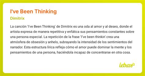 Significado de la canción I'VE BEEN THINKING (Dimitrix) - LETRAS.COM