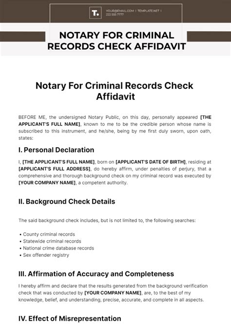 Free Notary For Criminal Records Check Affidavit Template to Edit Online