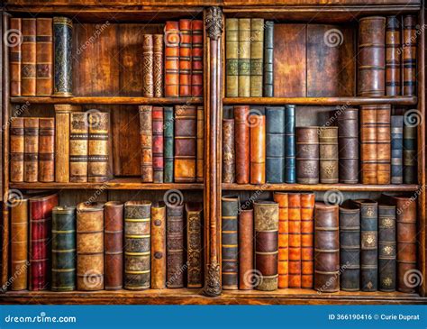 Antique Bookcase Full Of Old Books In Abandoned Mansion. Dark Wooden ...