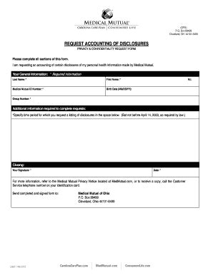 Fillable Online Request Accounting Of Disclosures Form - Medical Mutual ...