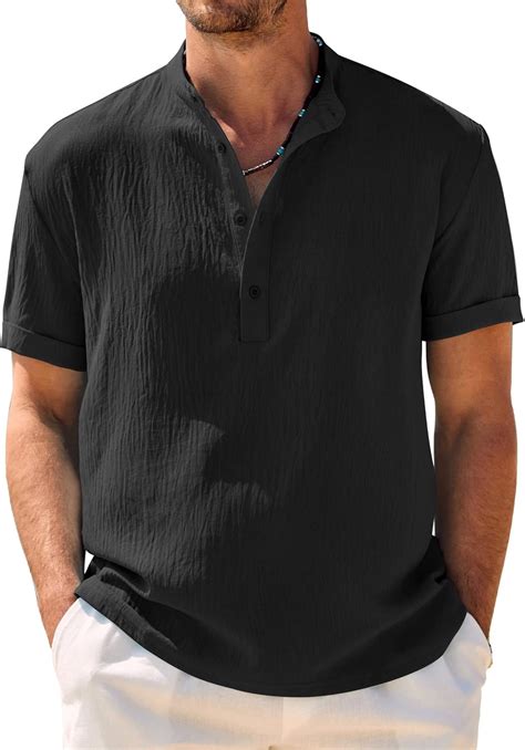 COOFANDY Mens Henley Beach Shirts Short Sleeve Hippie Casual Summer ...