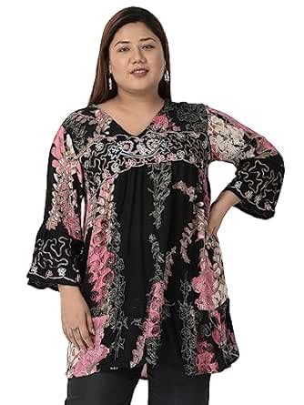 veldress21 Floral Printed Tunic V Neck Long Embroidered Blouse Summer ...