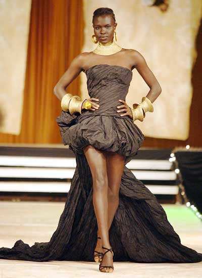A model presents a creation by Nigerian designer Bayo Adegbe during the ...