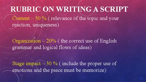 Image result for Script Writing Rubric