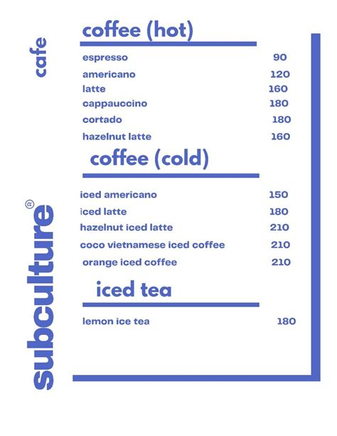 Menu at subculture, Pune