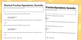 Year 6 Decimal Equivalents Fifths and Tenths Worksheet / Worksheet