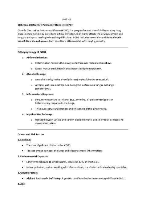 LD UNIT 5 - Comprehensive Notes on Chronic Lung Diseases and COPD - Studocu