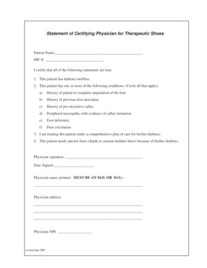 2007 Form Statement of Certifying Physician for Therapeutic Shoes ...