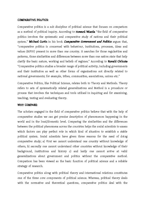 Evolution Of Comparative Politics - COMPARATIVE POLITICS: Comparative ...