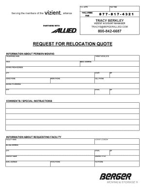 Fillable Online REQUEST FOR RELOCATION QUOTE Fax Email Print - pdfFiller