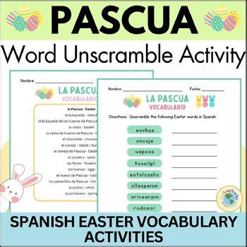 Spanish Easter Vocabulary Word Unscramble Activity Printable No Prep ...