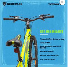 Hercules TOP Gear A29 R1 Mountain Bike with Shimano Gears-Matte Acid G ...