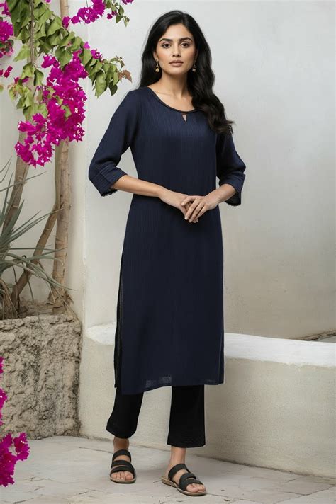 Buy Blue Yarn Dyed Straight Kurta Online for Woman | Shop for Aurelia