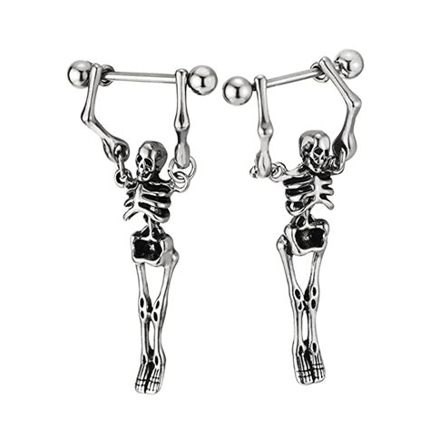 GadgetsDen 316L Steel Skeleton Nipple Rings Dangle Piercing Tragus ...