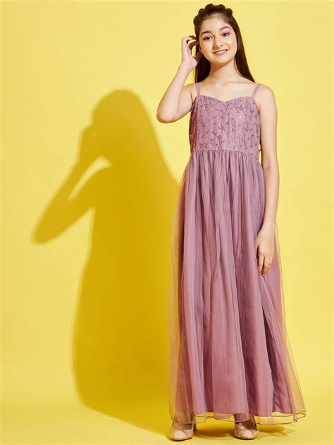 Girls Mauve Floral Net Maxi Maxi Dress – Panit X Cherry & Jerry