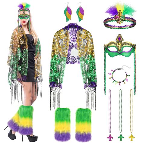 Jadive 9 Pcs Women Mardi Gras Costume Accessories Include Mardi Gras ...