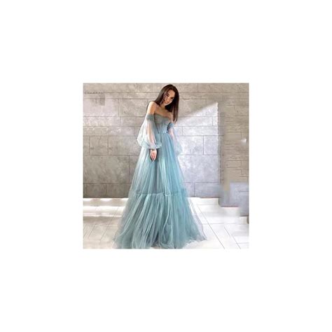 Buy Tulle Puffy Sleeve Prom Dresses for Women Ball Gown Long A Line Off ...