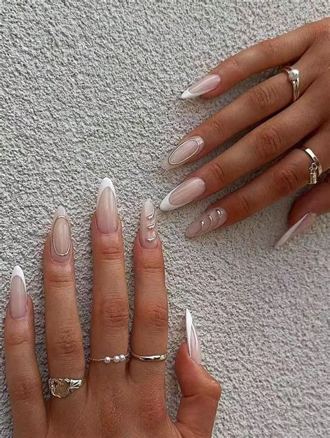 24 peças de unhas postiças médias amendoadas, estilo stiletto, brancas ...