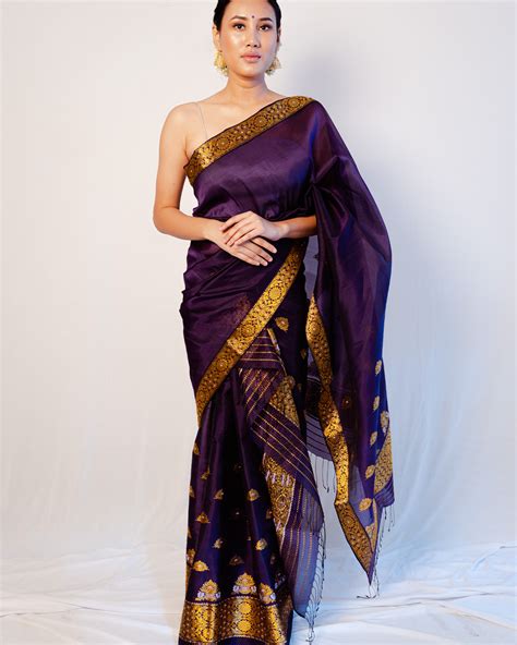 Loka Divine Purple-Gold Kesa Paat Silk Mekhela Sador – Sereki.in