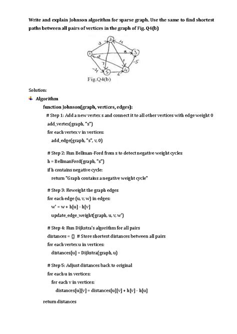Johnson Algorithm for Shortest Paths in Sparse Graphs - Studocu