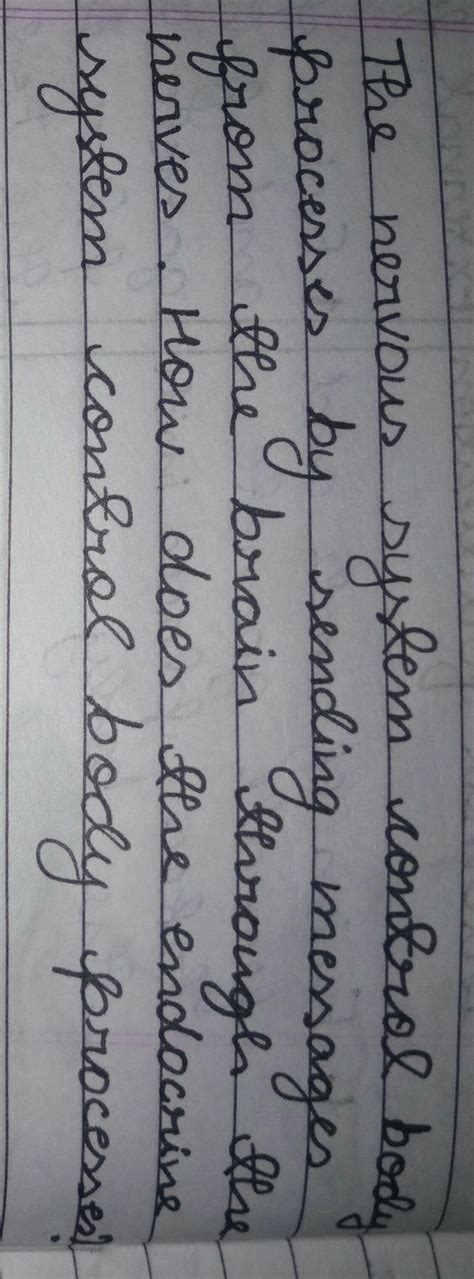 The Nervous system control body processes by sending messages from the ...