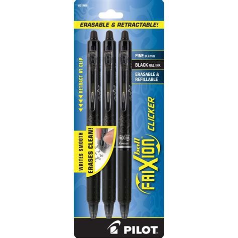 Pilot Frixion Clicker Erasable Gel Pens, Fine Point, Black Ink, 3 Count ...