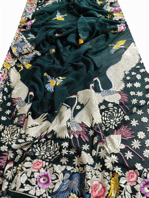 Stunning Green Hand Embroidered Parsi Gara Dupatta - Pure Georgette