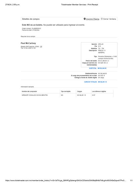 Image result for Ticketmaster Receipt