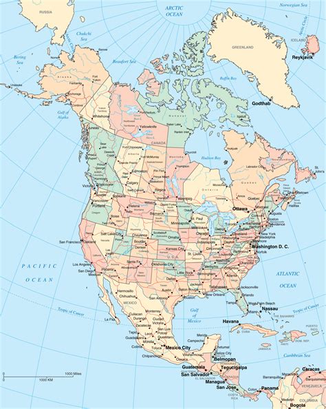 Large detailed political and administrative map of North America ...