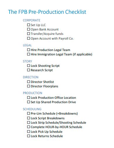 Image result for Pre-Production Checklist Template PDF