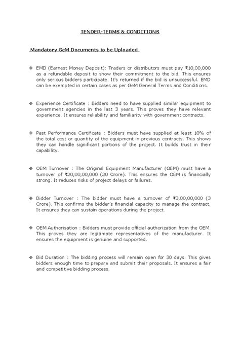 Tender Terms & Conditions for GeM Bidding Process - Studocu