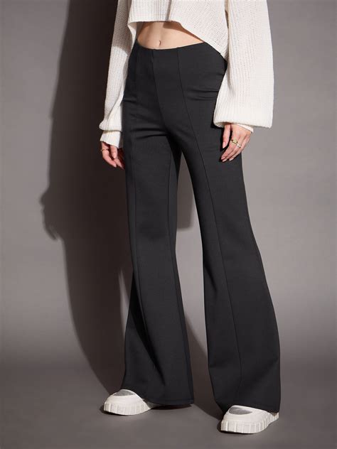 Buy Grey Bootcut Flared High-Rise Trousers Online At Best Price ...