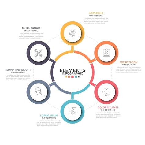 Flower petal round diagram. six circular elements with thin line icons ...