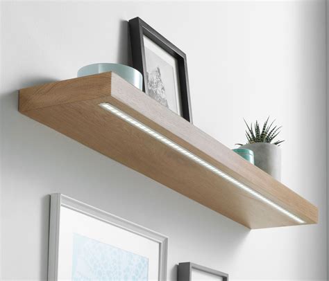 Solid White Oak Floating Shelf with LED Light Kit