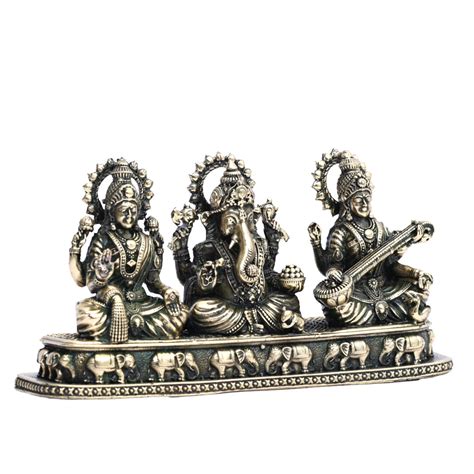 Pure Brass Saraswati, Ganesha and Lakshmi Idol (3 inch) – Natriel
