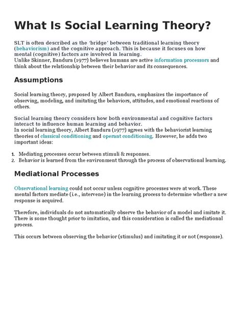 Albert-Bandura - What Is Social Learning Theory? SLT is often described ...