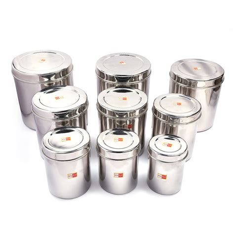 Buy KCL Stainless Steel Round Deep Dabba/Container/Storage/Canister ...