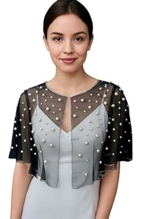Zarinivas Women’s Black Pearl Net Cape Shrug | Sheer Overlay | Designer ...