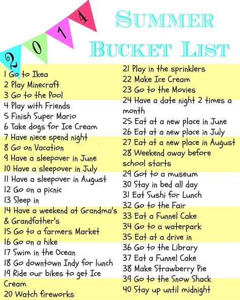 Printable summer bucket list – Artofit