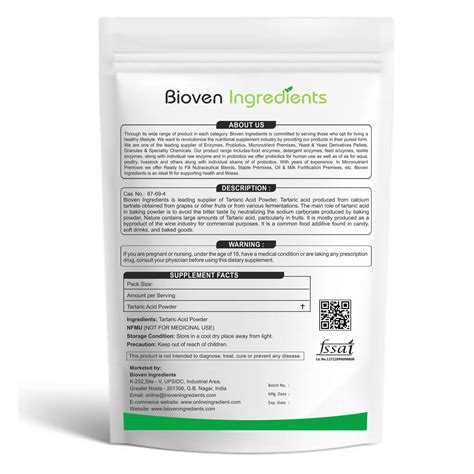 Buy Tartaric Acid Powder- Bioven Ingredients | Online Ingredients