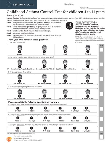Asthma Control Test Printable
