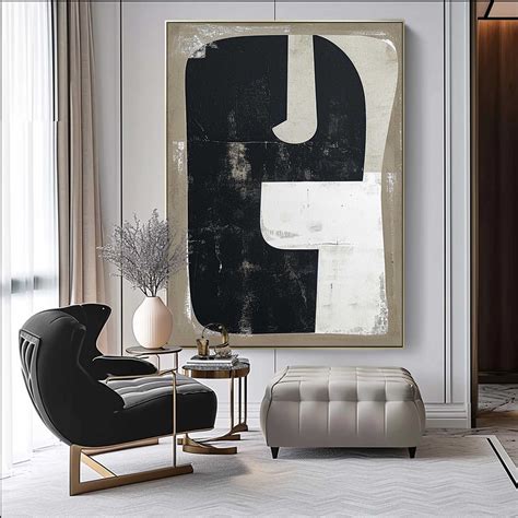 White Black Minimalist Painting Black Canvas Wall Art Black And White ...