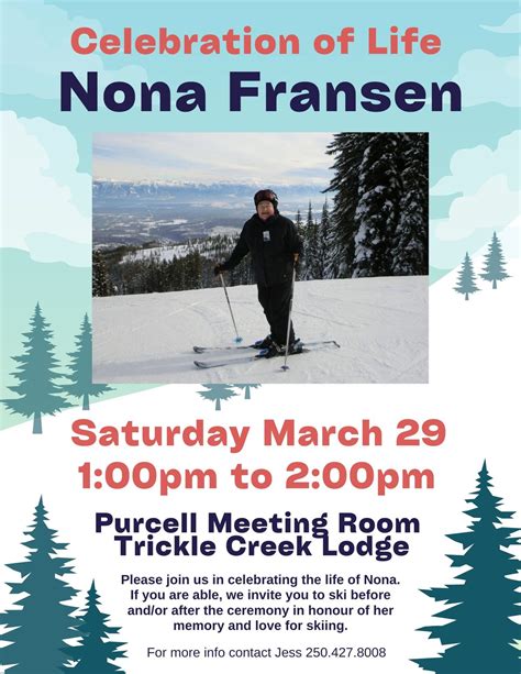 Celebration of Life, Nona Fransen , Trickle Creek Lodge, Kimberley, B ...