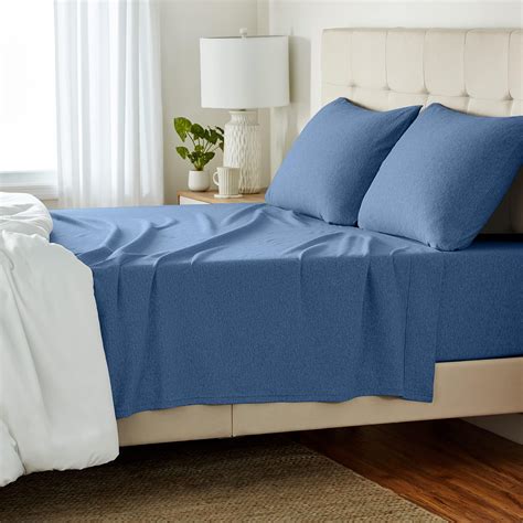 Amazon.com: Brooklyn Flat Jersey Knit Sheet Set, Queen, Denim Blue ...