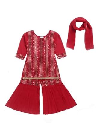 Buy JBN Creation Girls' Magenta Kurta Sharara and Dupatta Set at Amazon.in