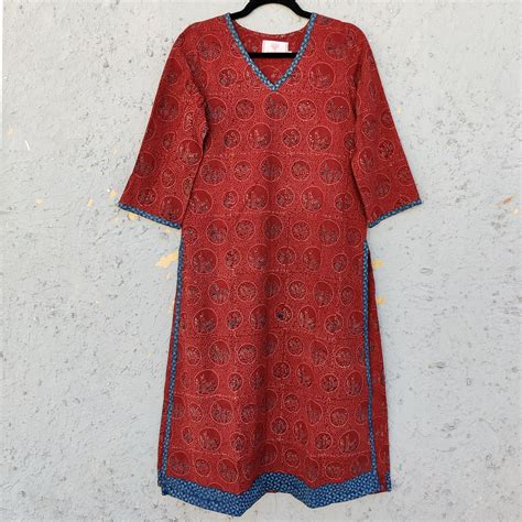 BINDU - Pure Cotton Ajrak Long Panel Everyday Wear Kurta – Sanskruti