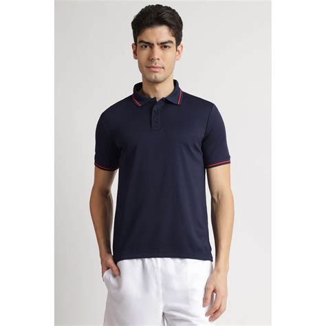 Buy Reebok Navy Blue Textured Regular Fit Polo T-Shirt Online