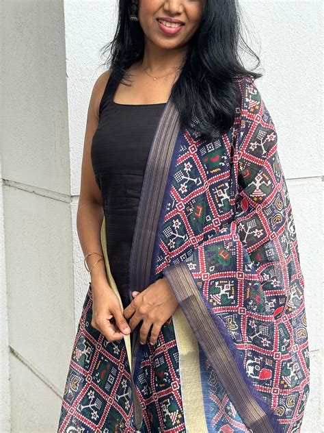 Dharvi Black With Blue Patola Printed Chanderi Dupatta Kurta Set ...