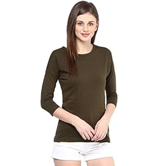 Buy HYPERNATION Military Green Round Neck Cotton T-Shirt for Women at ...