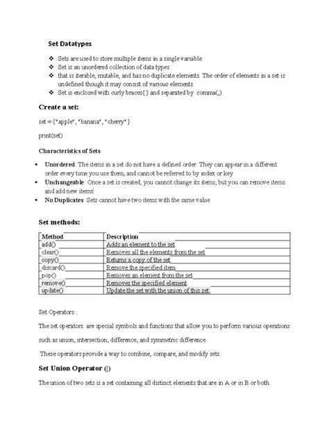 Python unit 5 - useful to students - Set Datatypes Sets are used to ...